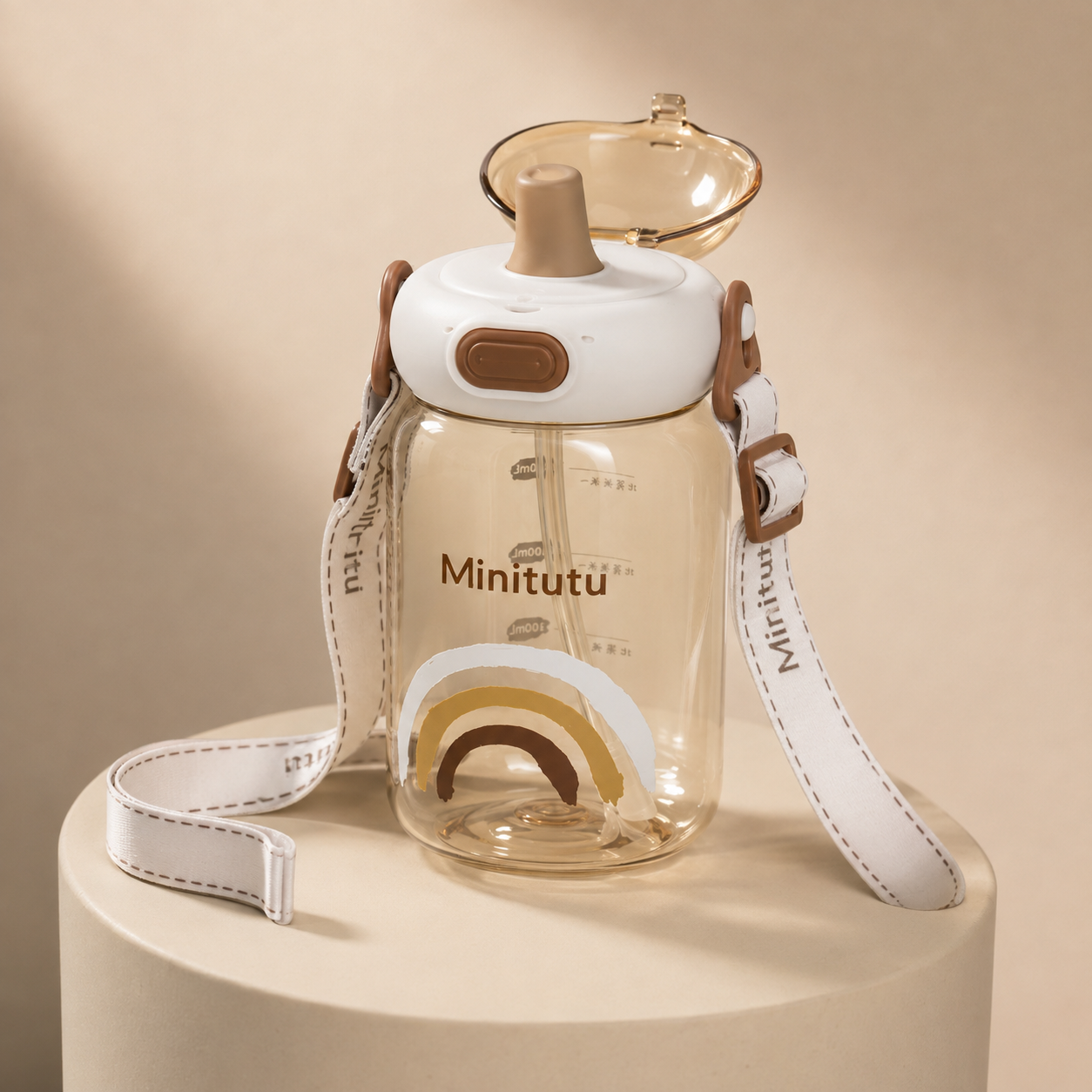 Minitutu Sports Water Bottle with Straw 400ml | PPSU BPA-Free Kids’ Bottle for 12+ Months | Brown CB723